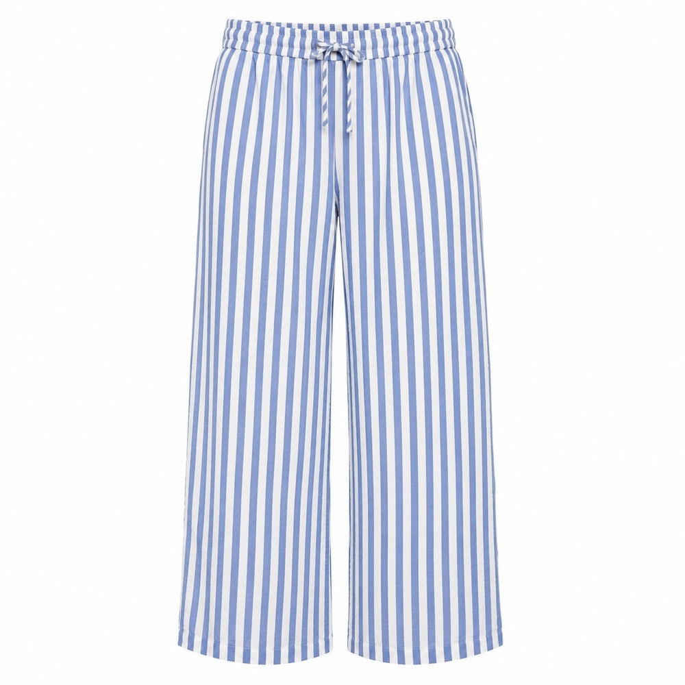PrettyGarden Wide Leg Striped Drawstring Pants Elastic Waist Blue White Size XXL